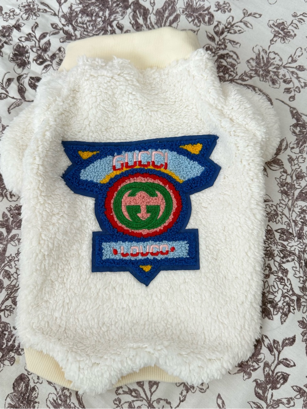 Cream Sherpa Patch Pullover - Multicolor Logo Pet Sweater Dog